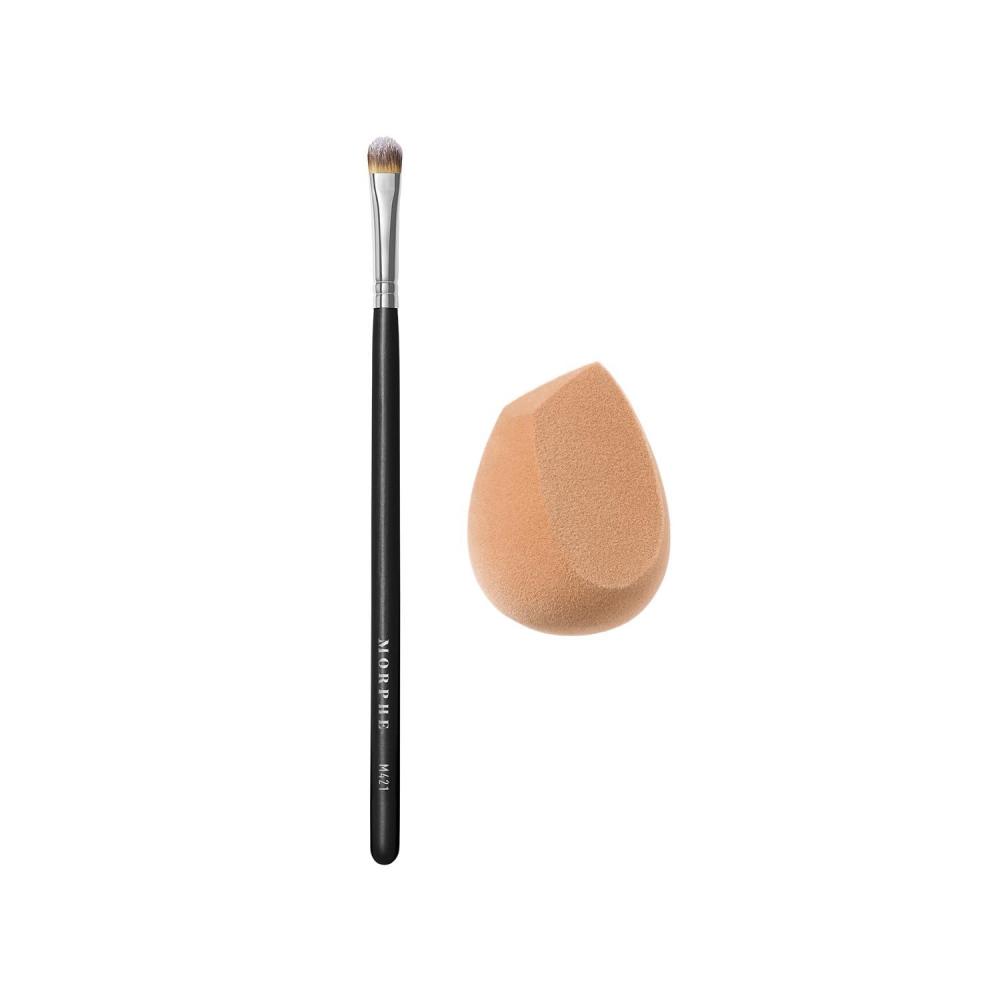 imageMorphe Perfect Complexion Duo  Mini Concealer Brush and Microfiber Beauty Sponge for Foundation  ProfessionalQuality Beauty Tools amp Accessories 2 Count