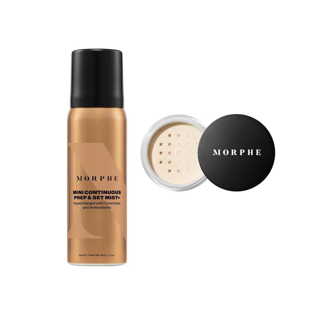 imageMorphe Mini Continuous Prep amp Set Hydrating Face Mist 13 oz  Mini Bake amp Set Translucent Setting Powder Duo  Lightweight TalcFree Finishing Powder 09 oz