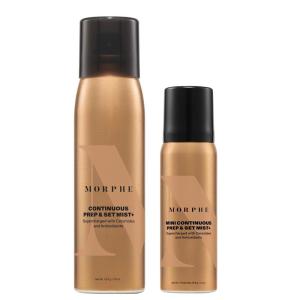 Morphe Continuous Setting Duo – Full-Size Prep & Set Mist (2.8 oz) + Travel-Size Mini Mist (1.3 oz), Micro-Fine Sprays with Ceramides and Antioxidants for Hydration & Hold