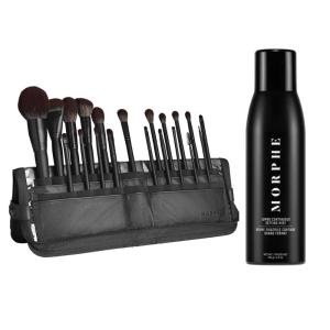 Morphe MUA Life 20 Piece Makeup Brush Set with Carrying Case (20 count) & Jumbo Continuous Micro-Fine Setting Spray (6.5oz)