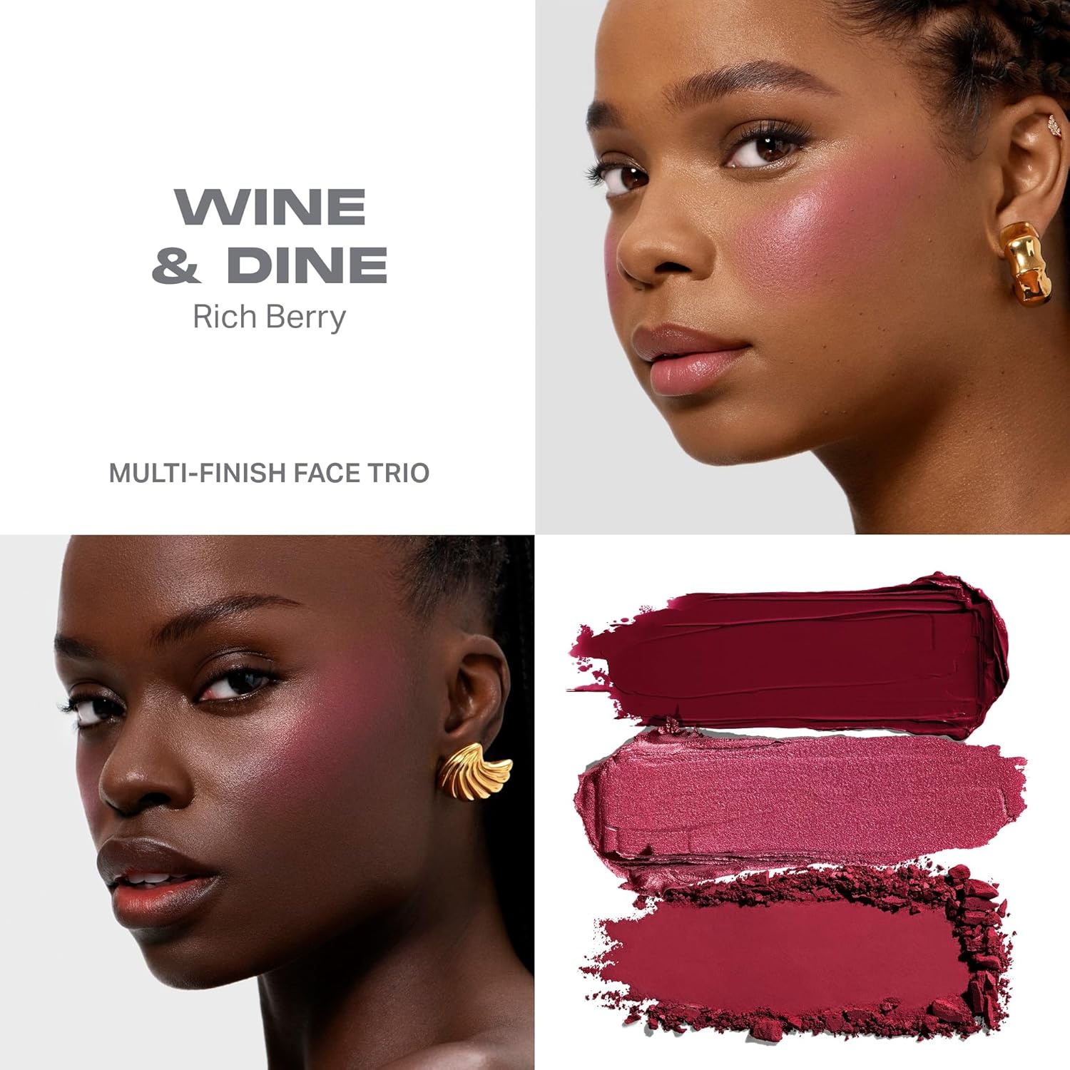 image:imageMorphe Cheek Thrills MultiFinish Face Trio Blush for Cheeks with Cream Balm and Powder Finishes Buildable Monochromatic Face Palette for Glow and Dimension Wine amp Dine 038 oz
