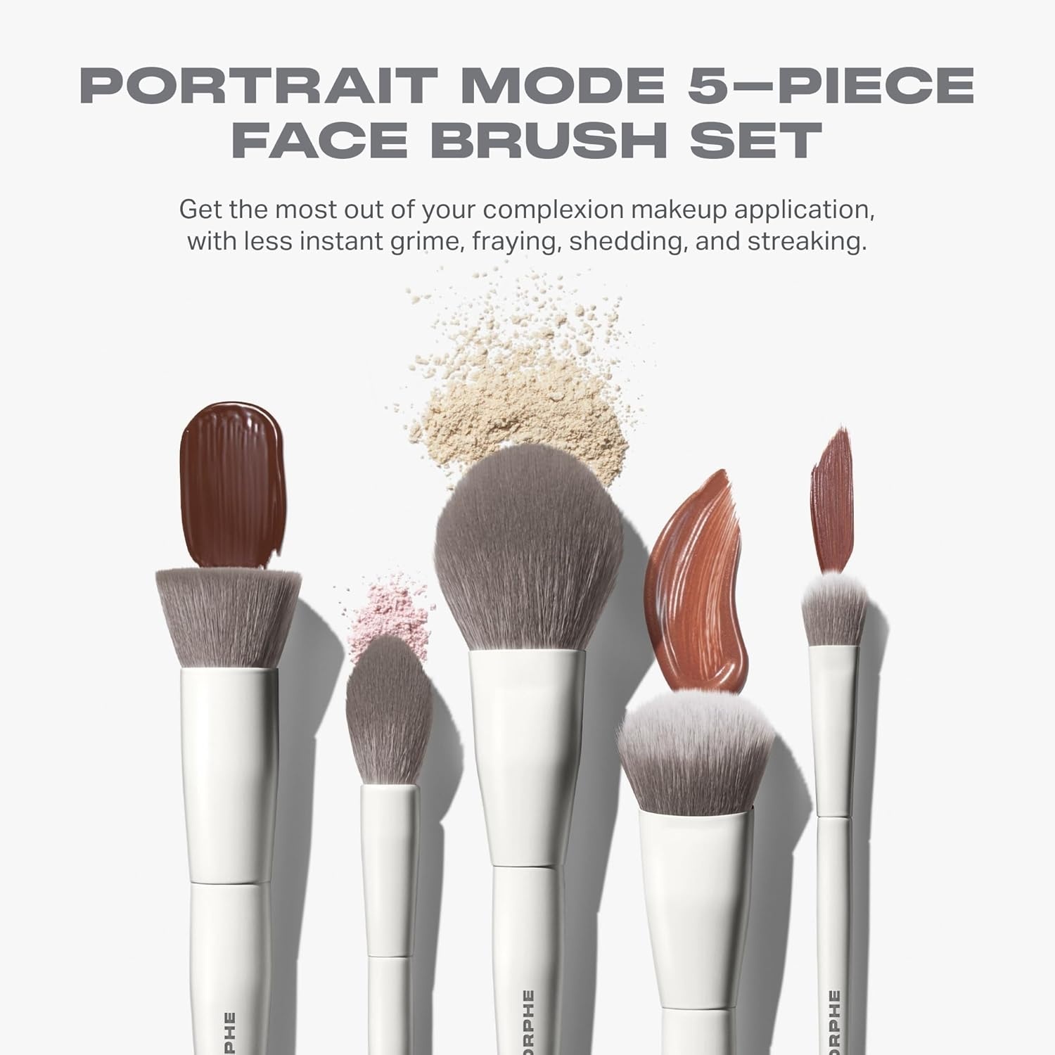 image:imageMorphe Portrait Mode 5 Piece Makeup Brush Set Professional Makeup Brushes for Foundation Concealer Powder Bronzer Expertly Engineered Face Brush Kit for Smooth StreakFree Application 5 ct