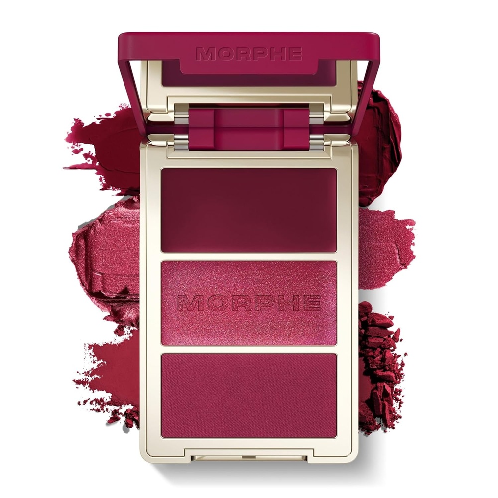 image:imageMorphe Cheek Thrills MultiFinish Face Trio Blush for Cheeks with Cream Balm and Powder Finishes Buildable Monochromatic Face Palette for Glow and Dimension Wine amp Dine 038 oz