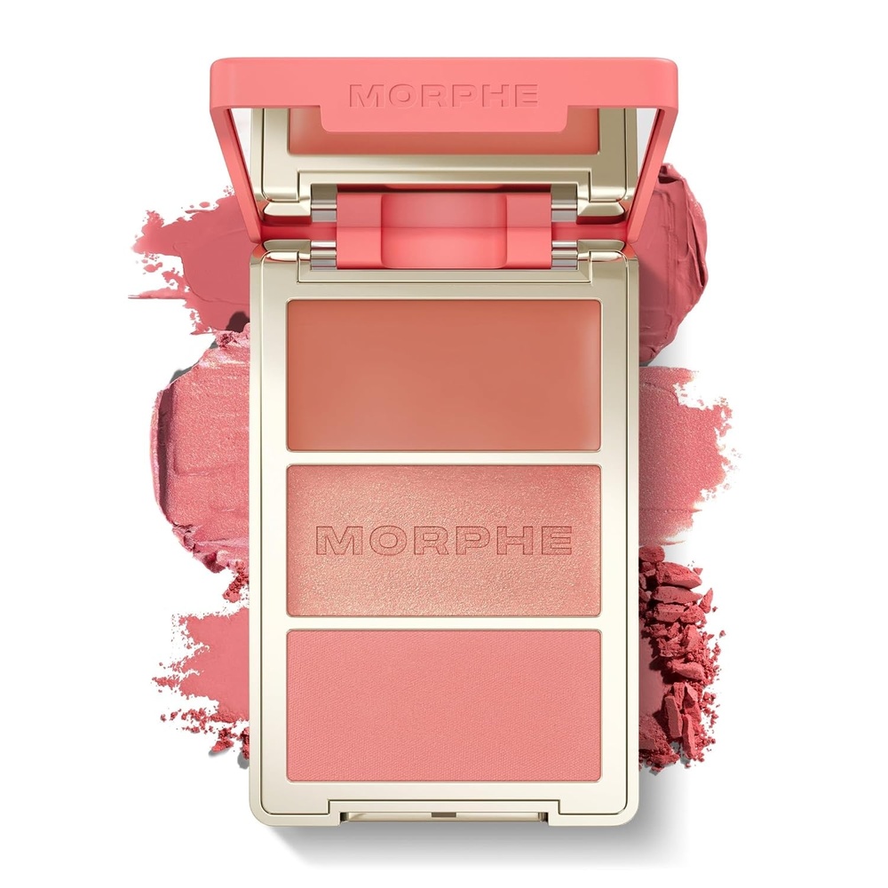 image:imageMorphe Cheek Thrills MultiFinish Face Trio  Blush for Cheeks with Cream Balm and Powder Finishes  Buildable Monochromatic Face Palette for Glow and Dimension  Beach Bonfire 038 ozAfter Party Nude rose