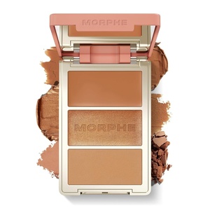 Morphe Cheek Thrills Multi-Finish Face Trio – Blush for Cheeks with Cream, Balm, and Powder Finishes – Buildable Monochromatic Face Palette for Glow and Dimension – Beach Bonfire (0.38 oz)(Nude bronze)